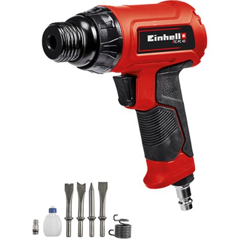 Einhell Marteau burineur pneumatique TC-PC 45 (pour travaux sur pierre + métal, avec kit de 4 burins de 120 mm, flacon d'huile (vide), raccord, ressort de traction)