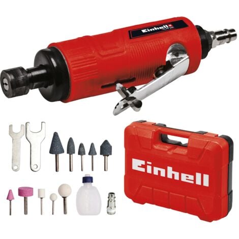 Einhell Meuleuse droite pneumatique TC-PP 220 (outil à air comprimé pour poncer, polir, graver et ébavurer, vendu avec 10 meules sur tige dans un coffret de transport, huile non fournie)