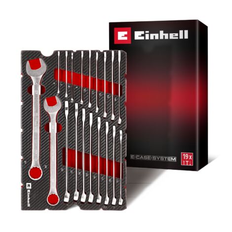 Einhell Mix&Match Insert Clés Mixtes 19 pcs (Profil 12 Pans, Acier Chrome Vanadium, Finition Satinée, 6–27 mm, EVA, Système E-Case)