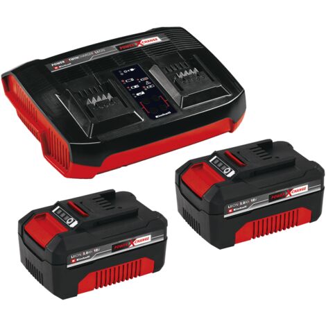 Einhell Original Starter Kit 2 x 3,0 Ah Power X-Change et Double chargeur (Lithium-Ion, 18 V, 2 x 3,0 Ah, compatible avec tous les appareils Power X-Change)