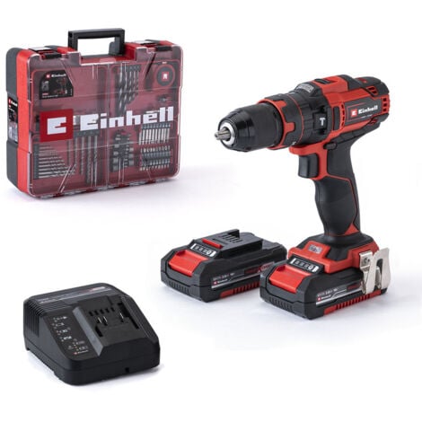 Einhell Perceuse Visseuse à percussion sans fil TE-CD 18/40 Li-i +64 (2x2,0 Ah) Power X-Change (Li-Ion, 18V, Couple 40 Nm) Livré avec 2 Batteries 2,0Ah, Chargeur et 64 Accessoires