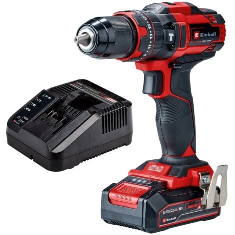Einhell Perceuse Visseuse à percussion sans fil TE-CD 18/44 Li-i (1x2,5Ah) Power X-Change (18 V, 2 vitesses, Couple : 44 Nm, 21 positions) Livré avec Batterie 2,5 Ah et Chargeur