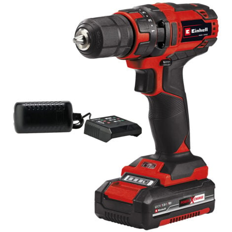 Einhell Perceuse Visseuse sans fil TC-CD 18/35-2 Li (1x1,5 Ah) Power X-Change (18V, couple 35 Nm, Mandrin 10mm) Livré avec 1 Batterie 1,5 Ah et un Chargeur