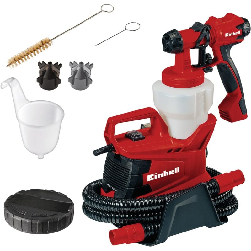 Einhell - Pistolet à peinture électrique tc-sy 700 s (700 w, Pulvérisation de laques et de lasures, Tuyau d'air anti-torsion) Livré avec accessoires