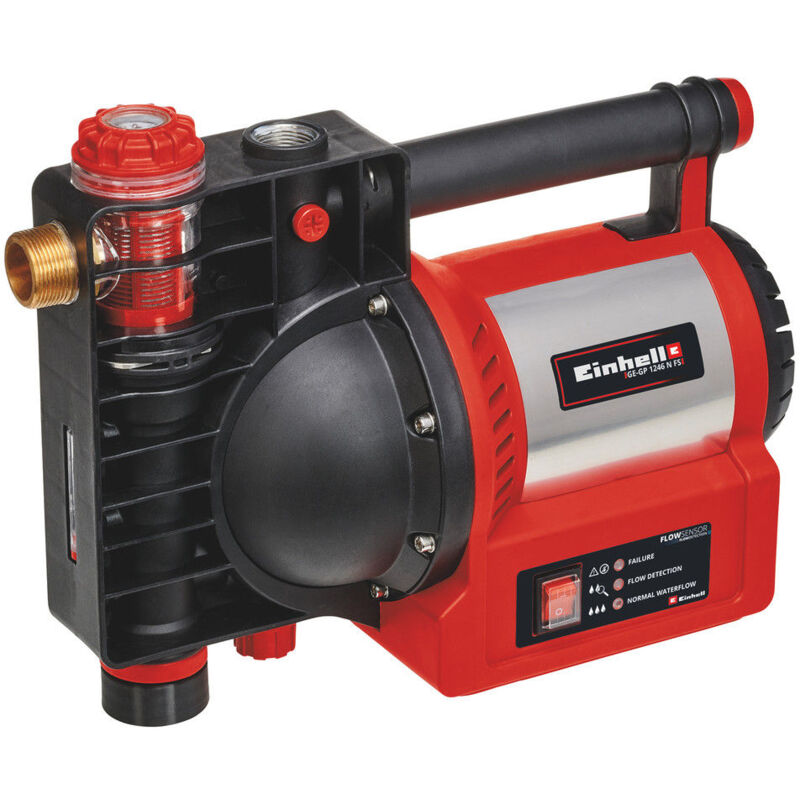 Einhell Pompe d’arrosage GE-GP 1246 N FS (1 200 W, 4 600 litres par heure, indicateur de niveau d’eau/d’encrassement/ d’aspiration, protection contre