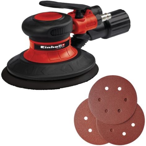 Einhell Ponceuse excentrique pneumatique TC-PE 150 (plateau de 150 mm de diamètre, levier de réglage de vitesse en continu, 6 papiers abrasifs, raccord, clé de serrage)