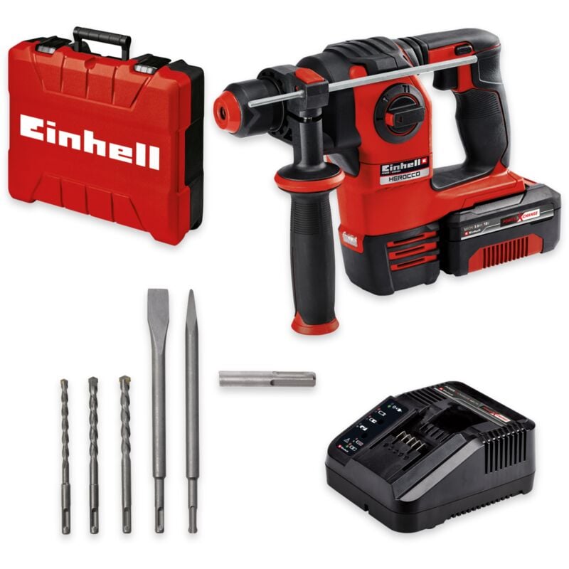 Power X-Change Cordless Hammer Drill Kit - Brushless Power - 18Nm 2.2J - With 3.0Ah Battery, Charger, Carry Case - herocco - Einhell