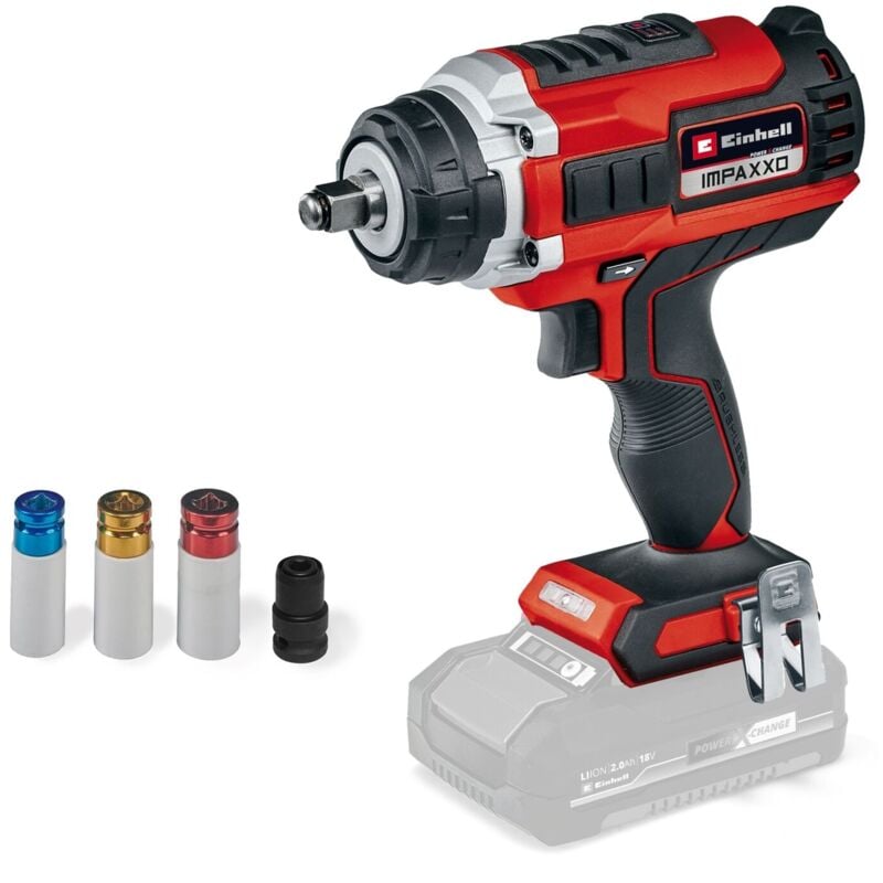 Power X-Change Cordless Impact Wrench - 400Nm Brushless Motor - With Hex Adapter Set - Body Only - impaxxo 18/400 - Einhell