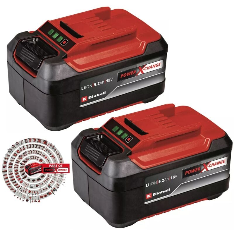 2 x 5.2Ah plus 18V Battery Power X-Change Rechargeable Dust Resistant - Einhell