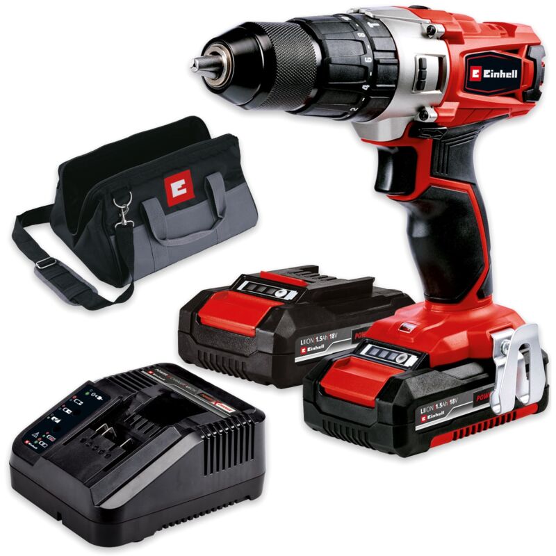 Einhell TE-CD Cordless Combi Drill PXC 18v Metal Chuck 2 x Batteries + Carry Bag