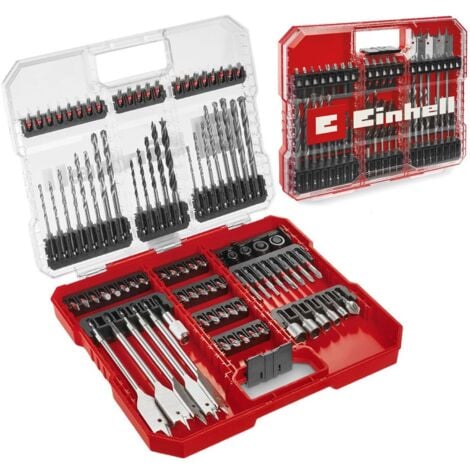 Einhell Premium KWB 95 Piece Drill Bit Set Masonry HSS Flat Brad Wood Bits +Case