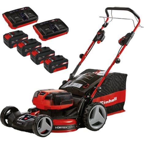 Einhell Professional Tondeuse à gazon sans fil GP-CM 36/47 S HW Li Power X-Change (36V, 47 cm largeur de coupe, autotractée, moteur sans charbon) Livré avec 4 Batteries 4,0Ah et 2 Chargeurs Doubles