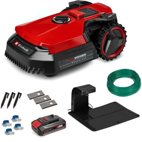 Einhell Robot Tondeuse sans fil FREELEXO 500 Power X-Change (18 V, surface 500 m², application Bluetooth et Wifi, moteur Brushless ) Livré avec Kit d'installation et Batterie 3,0Ah Plus
