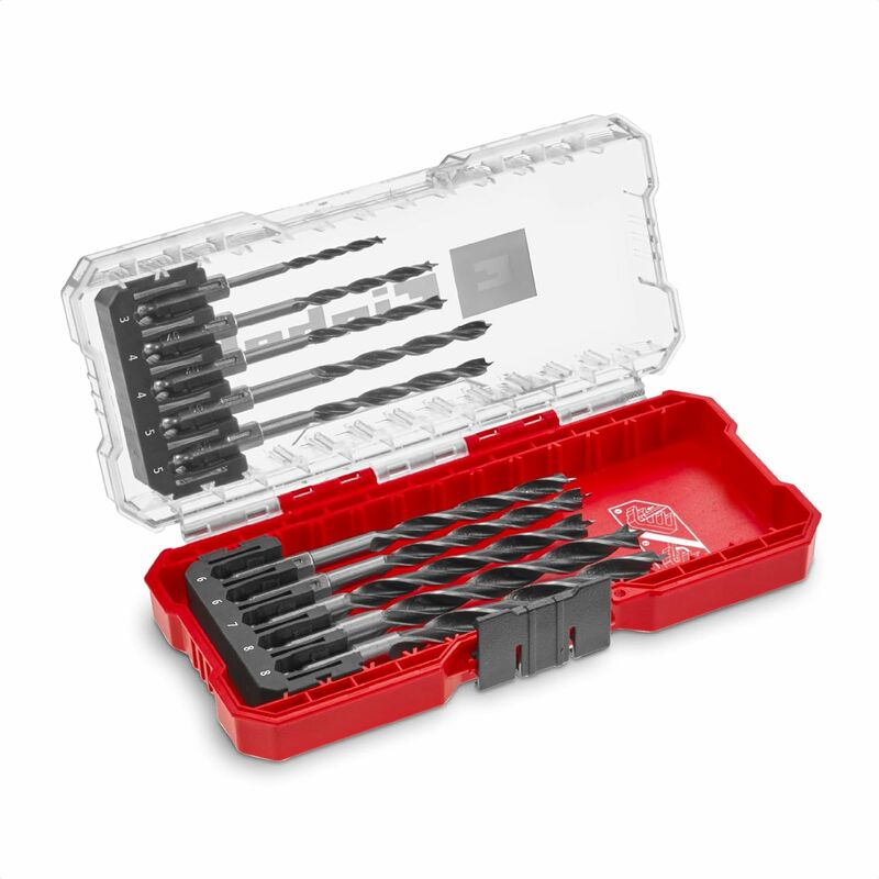 Einhell - S-case 10-tlg. Holzbohrer-set (zweispiralig, Aus Rollgewalztem C45 Werkzeugstahl, E 6.3 Schaft, 3-punkt-anschliff, Zentrierspitze Inkl.