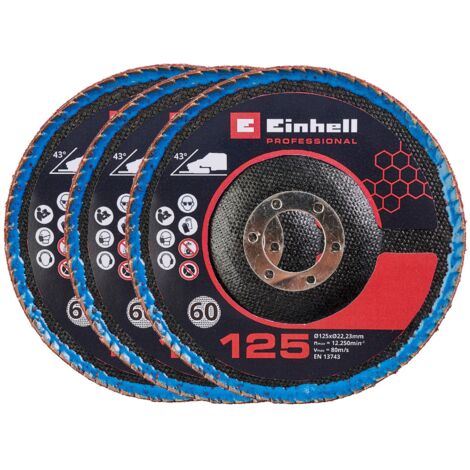 Einhell Set 3 Disques abrasifs pour meuleuse 125mm (Grain 60, lamelles incurvées)