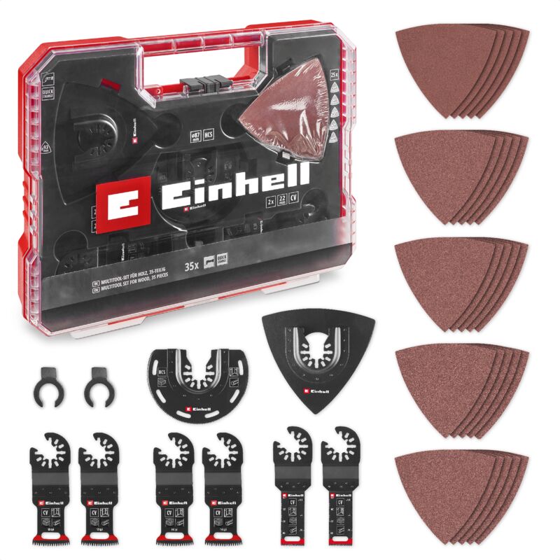Einhell - Set de 35 Accessoires universels pour outils multifonctions pour le bois (lame de scie plongeante CrV, lame de scie semi-circulaire hcs,