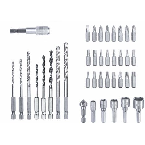 Einhell - Set di punte e punte per pietra, metallo, legno (8 punte, 24 punte, 5 inserti per chiavi a bussola, 1 svasatore, 1 supporto per punte a sgancio rapido, scatola portaoggetto)