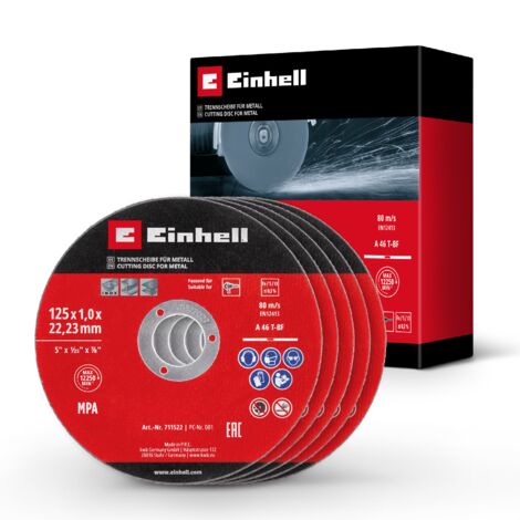Einhell Set Lot de 5 disques à tronçonner Ø125mm  pour le métal (épaisseur 1 mm, certifié MPA, pour meuleuses d'angle)
