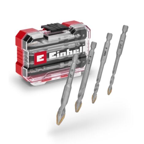 Einhell Set TC XS-CASE Coffret de 4 forets à carrelage HM (en acier à outils, plaquette en métal dur spécialement affûtée, pointe de centrage, tige E 6.3)