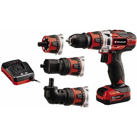 Einhell Set Trapano a Batteria TE-CD 12/1 3X-Li Power X-Change (Li-Ion, 18 V, Attacco Angolare ed Eccentrico, Custodia in Cartone con Chiusura Magnetica, Batteria 2,0 Ah + Caricabatteria)
