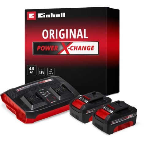 Einhell Starter Kit 2 x 4,0 Ah + Double Chargeur Power X-Change (Lithium-Ion, 18V, 1 chargeur + 2 batteries 4,0 Ah, pour tous les appareils Einhell Power X-Change)