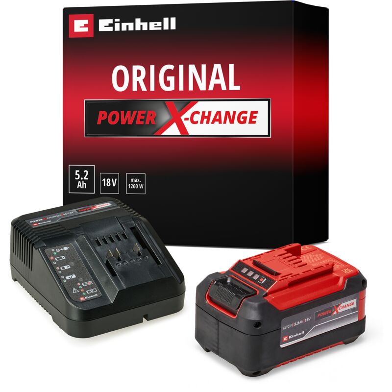 Starter Kit 5,2 Ah Power X-Change (Lithium-Ion, 18V, 1 chargeur + 1 batterie 5,2 Ah, pour tous les appareils Power X-Change) - Einhell