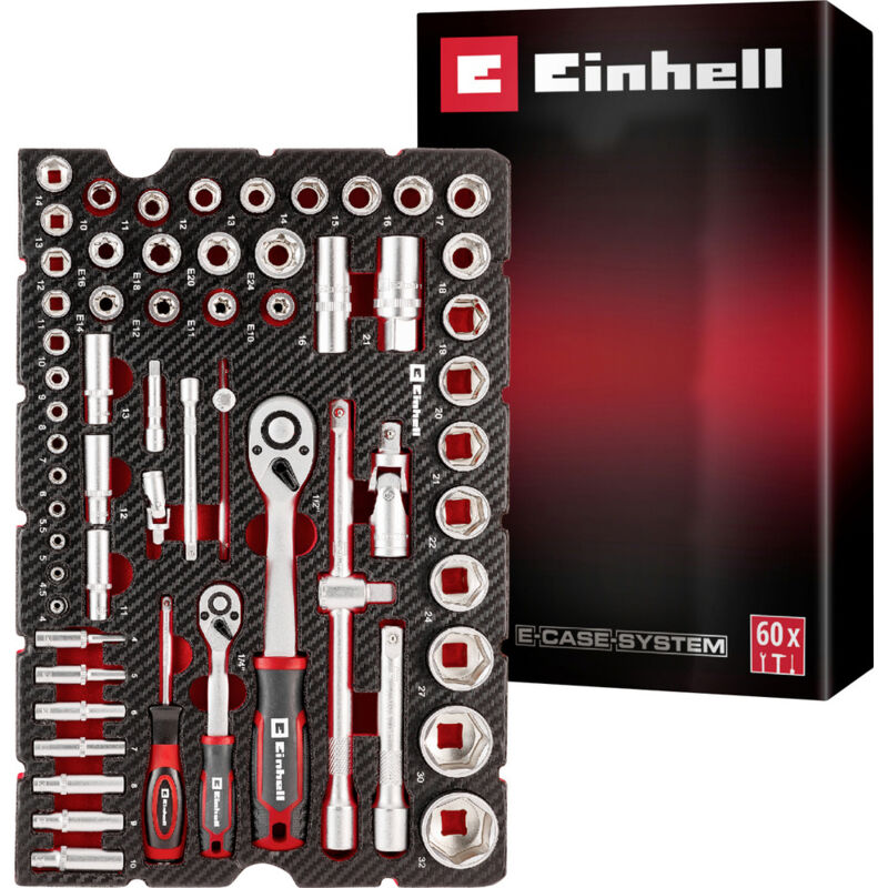 Einhell Stecknuss & Ratschen-set 60-tlg. Einleger Pad 370520 Einlage Rot-schwarz
