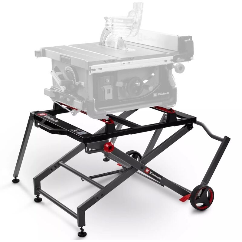 Support pour scie circulaire ? E Stand TSS ? Acier ? Hauteur réglable 57 à 62 cm ? Charge max. 200 kg ? Repliable ? Roulettes intégrées