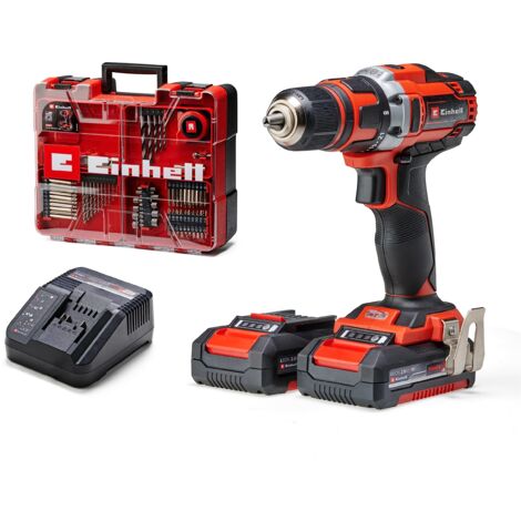 Einhell TE-CD 18/40 Li +69 (2x2,0 Ah) Kit trapano a batteria Power X-Change e set 69 accessori (18 V, mandrino 13mm, incl. 2 batterie da 2,0 Ah e caricabatteria, valigetta e 69 accessori)