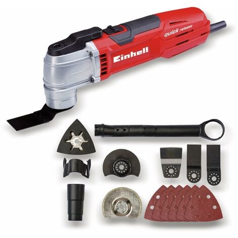 Einhell TE-MG 300 EQ Utensile Multifunzione, 300 W per segare, tagliare, levigare, 2 lame da sega, 2 lame a immersione, 6 tamponi abrasivi