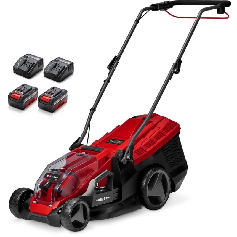 Tondeuse à gazon sans fil ge-cm 36/36 Li Power X-Change (36V, largeur de coupe 36cm, Bac 40L) Livré avec 2 Batteries 4,0Ah et 2 Chargeurs - Einhell