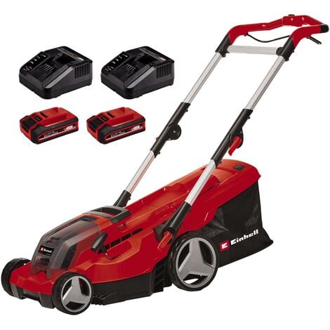 Einhell Tondeuse à Gazon sans Fil GE-CM 36/37 Li - Kit Power X-Change (36V - 2x3,0 Ah, Largeur de Coupe 37cm, Surface conseillée 400m2) Livré avec 2 Batteries 2,0 Ah et Double Chargeur