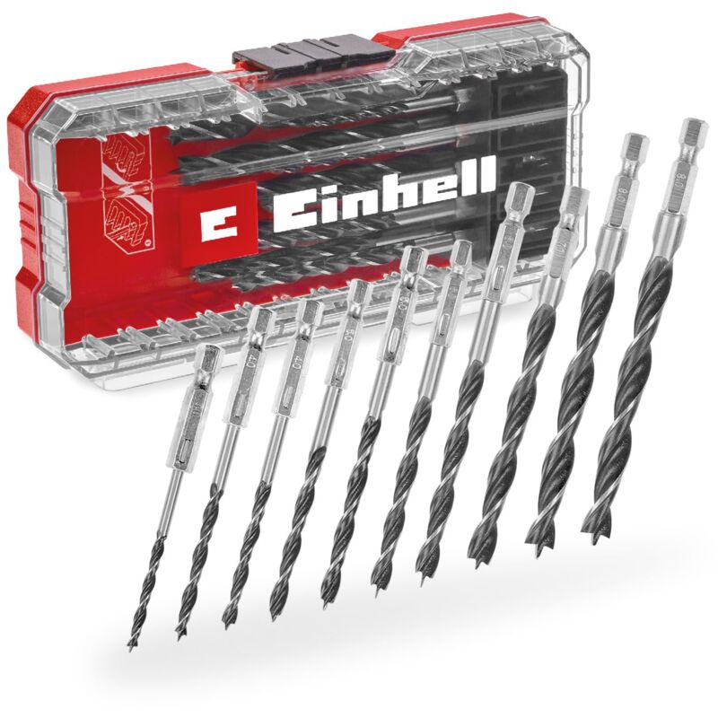 Einhell Premium Kwb 10 Piece Brad Wood Drill Bit Set Carbide 175mm Clear S-case