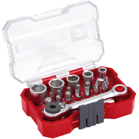 Einhell XS-CASE 21-tlg. Bit- und Steckschlüssel-Set (25-mm-Bits, Steckschlüssel, Schnellwechselbithalter, Adapter, Umschaltknarre inkl. Aufbewahrungsbox)