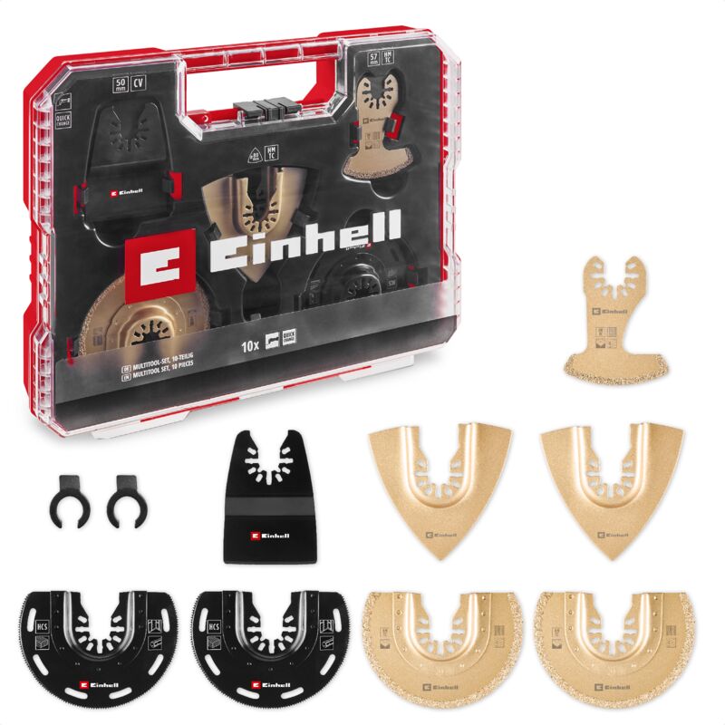 Original Einhell Xxl-case 70-tlg. Multitool-set (bim/crv-tauchsägeblätter, Hcs/hm/bim-halbrund-sägeblätter, Hm-delta-raspel, Delta-trägerplatte,
