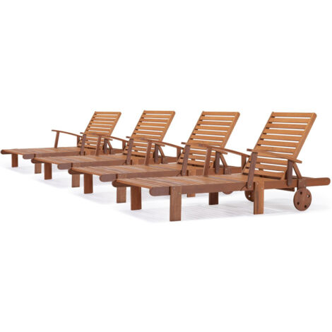 Einklappbare Sonnenliege aus Tropenholz "Tokyo" - Maple - Hellbraun - 4er-Set