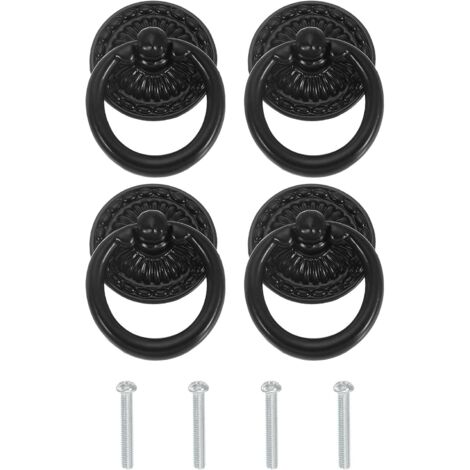 Einloch-Griffring (4,8 cm x 3,4 cm) – 4er-Set Schubladengriffe inklusive Schrauben – Geeignet für Schränke, Holzkisten, Kleiderschränke, Kommoden und andere Möbel – Schwarz