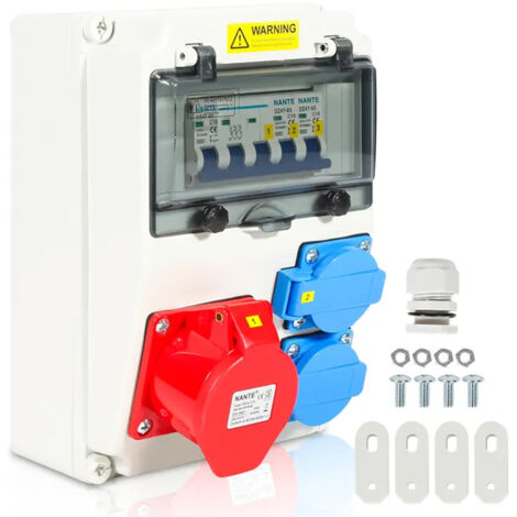 Einphasiger Baustellenverteilerkasten, Elektroverteiler, Wandverteiler, 1 x 16 A, 2 x 230 V, MIT LS Elektroverteiler