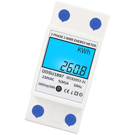 Einphasiger DIN-Schienen-Energiezähler 220 V, Modell DDSU1897 aus ABS, 5(80) A mit hintergrundbeleuchtetem LCD-Display und Multifunktionsmessung