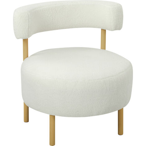 Einsitzer-Loungesessel aus Bouclé-Stoff, geschwungene Rückenlehne, breite Sitzfläche, 67 x 67 x 71 cm, cremefarben