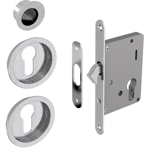 Einsteckschloss Set für Schiebetüren, geeignet für Zylinder Yale, silber, Nickel gebürstet (ohne Zylinder)