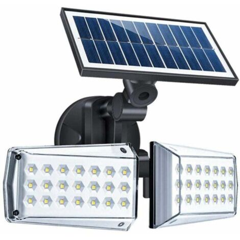 Einstellbarer Außenbewegungssensor 2 LED-Sicherheitsleuchten, 20 W, IP65, Außenflutlicht, wasserdichte Solar-Straßenlaterne, für Garage, Garten - Schwarz