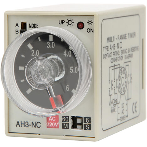 Einstellbares Mini-Zeitrelais, Betriebsmodi A und B, mehrere Zeitverzögerungen, AH3-Öffnerkontakt, 220 V AC, 50/60 Hz
