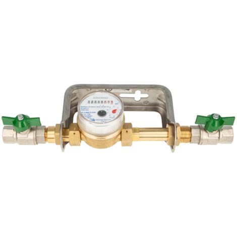 Einstrahlzähler ETK Kombi-Set (Kaltwasser) bis 30 Grad Länge 80 mm, inkl. Bügel Edelstahl und Kugelhähne 1/2 Zoll