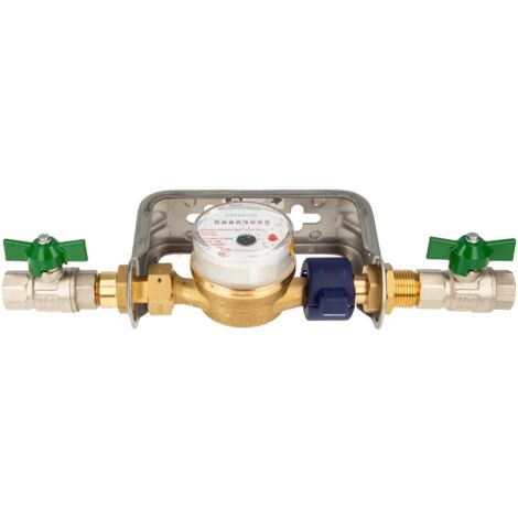 Einstrahlzähler ETK Kombi-Set (Warmwasser) bis 90 Grad Länge 110 mm, inkl. Bügel Edelstahl, Kugelhähne 1/2 Zoll, Plombierschelle