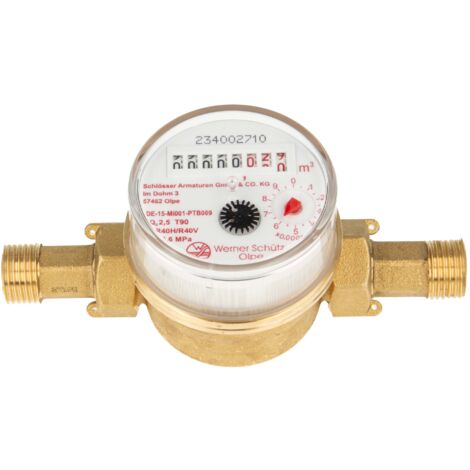 Einstrahlzähler ETK Kombi-Set (Warmwasser) bis 90 Grad Länge 80 mm, inkl. Verschraubungen 3/4 Zoll x 1/2 Zoll AG