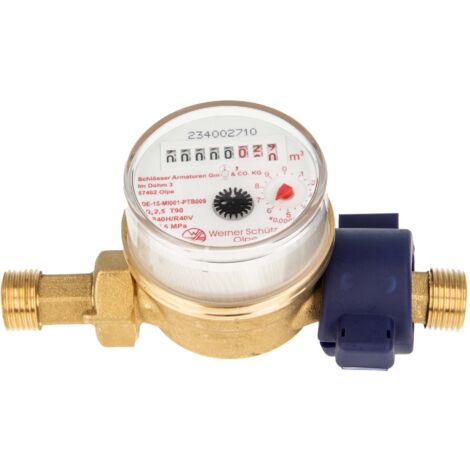 Einstrahlzähler ETK Kombi-Set (Warmwasser) bis 90 Grad Länge 80 mm, inkl. Verschraubungen 3/4 Zoll x 1/2 Zoll AG, Plombierschelle