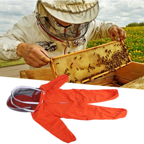 Einteiliger bienensicherer Kinderanzug mit integrierter Schleierkapuze – Orange, Größe L, Polyester-Baumwoll-Mischgewebe, insektenabweisend