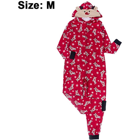 Einteiliger Schlafanzug mit Kapuze und Reißverschluss für Erwachsene, langärmelige Nachtwäsche mit Elchdruck, Frühling, Herbst und Winter