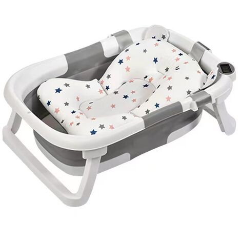 Einteiliges faltbares Baby-Badewannenkissen, zusammenklappbares Baby-Badewannenbecken mit Badematte, rutschfeste, bequeme Reise, 0–5 Jahre alte Mädchen-Badewanne, grau, 60,5 x 43 x 20,5 cm